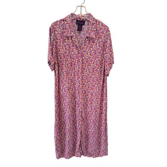 Denim & Co. Womens Floral Button Down Short Sleeve Dress Size 1X Rayon Multicolo - Picture 1 of 10
